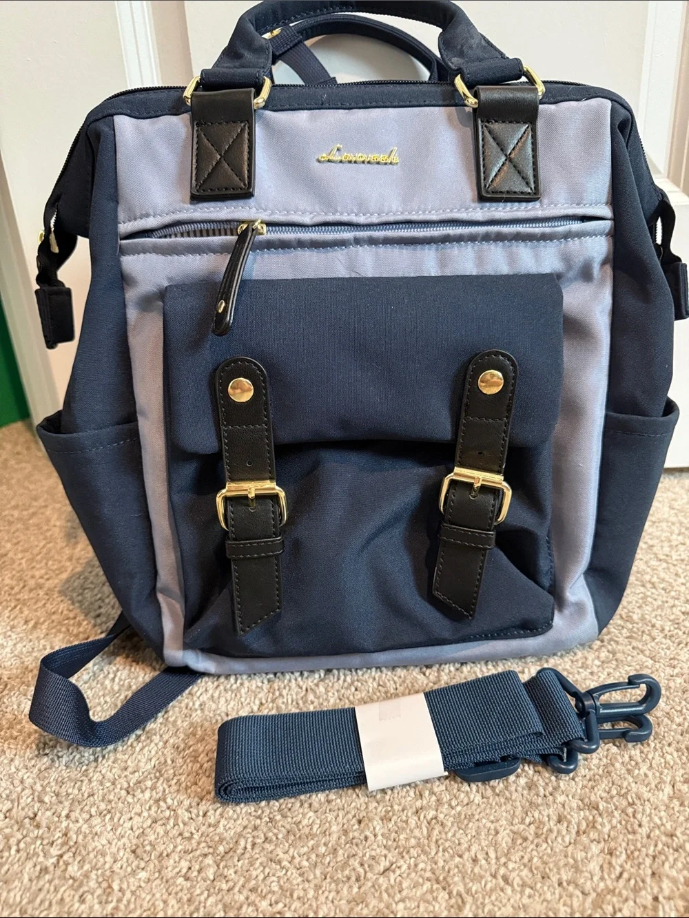 Lavanda Navy and Light Gray Women's Backpack with Removable Strap